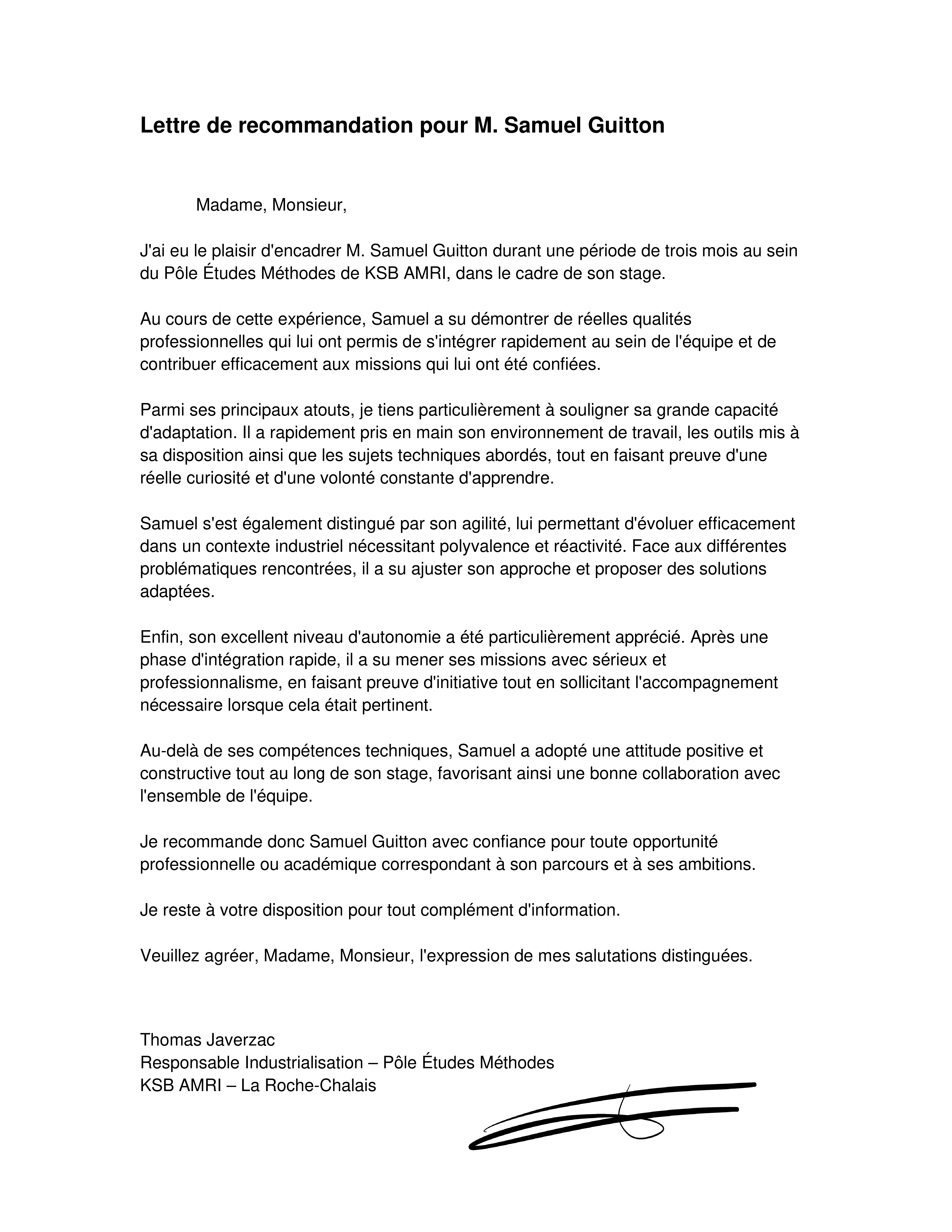 Lettre de recommandation